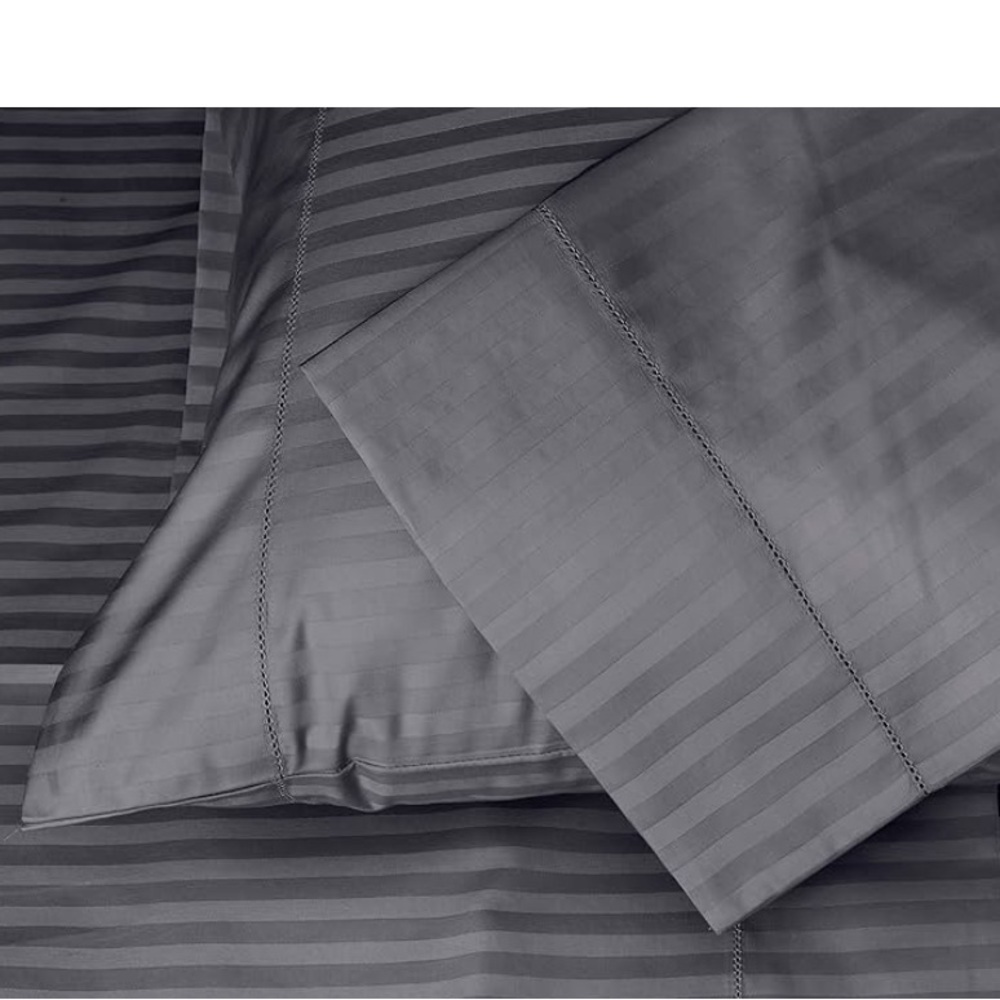 Threadmill Standard 2 Pillowcases 100% Cotton Damask Dark Gray Striped